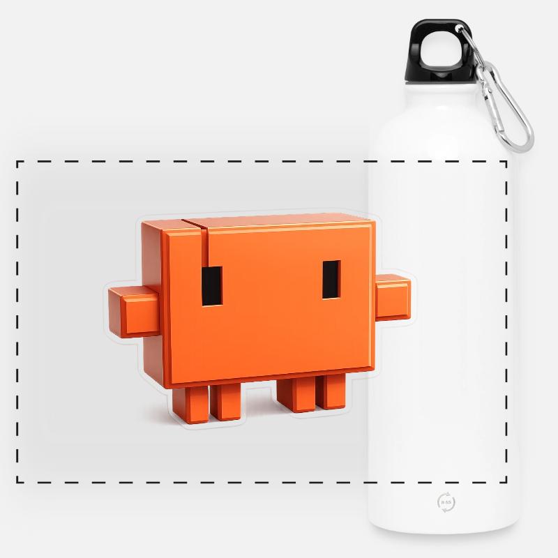 Claude Code Pixel 3D Mascot Cute Dev Sticker - Panoramic Drinks Bottle with Carabiner 750 ml - white