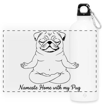 Namaste Home With My Pug Yoga - Panoramic Drinks Bottle with Carabiner 750 ml - white - Front
