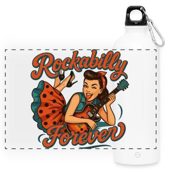Rockabilly Forever: Rockabella with electric guitar - Panoramic Drinks Bottle with Carabiner 750 ml - white - Front
