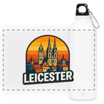 Leicester City Skyline Vintage Retro Sunset - Panoramic Drinks Bottle with Carabiner 750 ml - white - Front