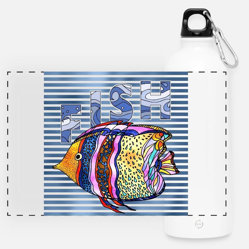Fisch - Panorama Trinkflasche mit Karabiner 750 ml - Weiß