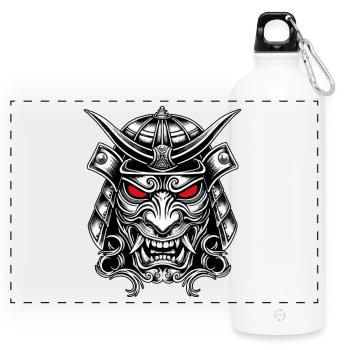 Samurai Kabuto Totem Japanese Red Eye Mask - Panoramic Drinks Bottle with Carabiner 750 ml - white - Front