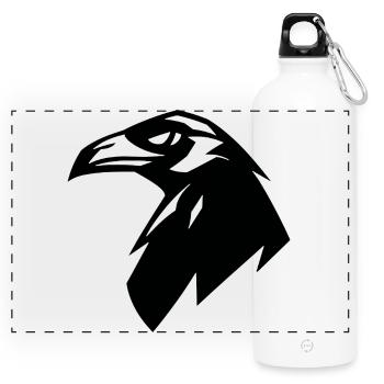 Raven, Simple Silhouette Logo - Panorama Trinkflasche mit Karabiner 750 ml - Weiß - Vorne
