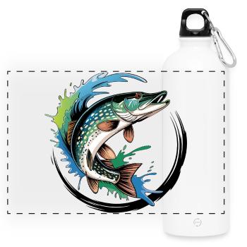 Pike Fishing - Panoramic Drinks Bottle with Carabiner 750 ml - white - Front