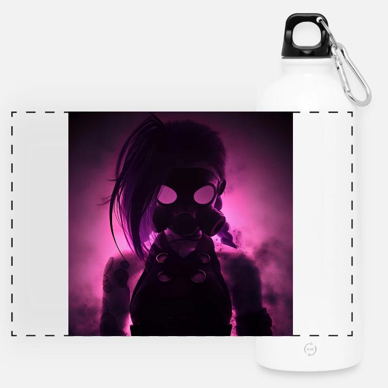 Neon gas mask in night light - Panoramic Drinks Bottle with Carabiner 750 ml - white