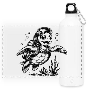 Plongeur tortue avec bouteille d’oxygène - Gourde panoramique avec mousqueton 750 ml - blanc - Devant