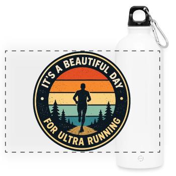 Es ist ein wunderschöner Tag zum Ultralaufen - Panorama Trinkflasche mit Karabiner 750 ml - Weiß - Vorne