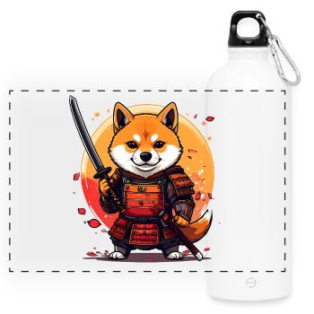 Shiba Inu Samurai in armor design - Panoramic Drinks Bottle with Carabiner 750 ml - white - Front