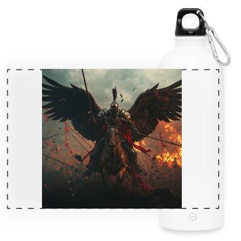 Dark Hussar Winged Warrior - Dark Fantasy - Panoramic Drinks Bottle with Carabiner 750 ml - white - Front