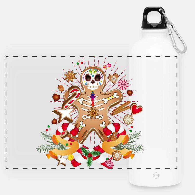 Gingerbread Man Sugar Skull Style for Christmas - Panoramic Drinks Bottle with Carabiner 750 ml - white