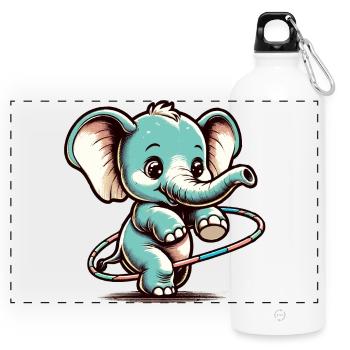 Éléphant de dessin animé mignon avec hubs hula - Gourde panoramique avec mousqueton 750 ml - blanc - Devant