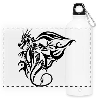 Seitlicher Tribal Drache Design mit Flügel - Panorama Trinkflasche mit Karabiner 750 ml - Weiß - Vorne