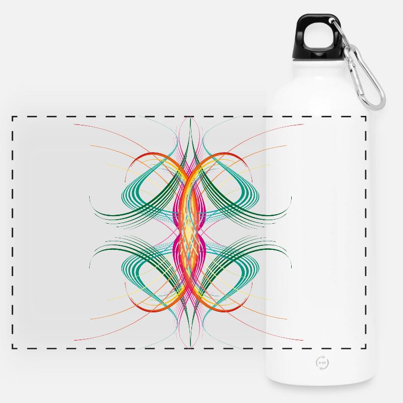 Flowing line ornament – abstract colour energy - Panoramic Drinks Bottle with Carabiner 750 ml - white