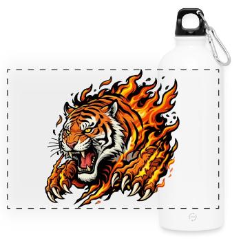 Flammentiger: Brennende Jagd - Panorama Trinkflasche mit Karabiner 750 ml - Weiß - Vorne