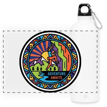 Klettern Abenteuer Berge Kletterwand Motiv - Panorama Trinkflasche mit Karabiner 750 ml - Weiß - Vorne