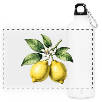 Botanische Zitronenbäume Aquarell - Panorama Trinkflasche mit Karabiner 750 ml - Weiß - Vorne