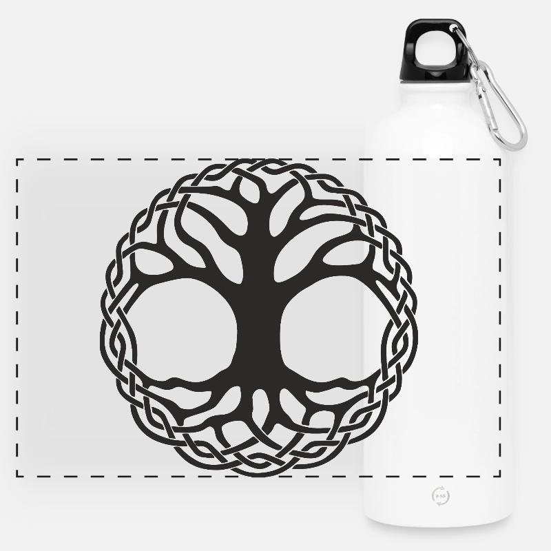 Tree of Life Celtic Knot Circle - Panoramic Drinks Bottle with Carabiner 750 ml - white