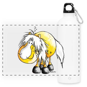 Haflinger - Pferd - Cartoon - Panorama Trinkflasche mit Karabiner 750 ml - Weiß - Vorne