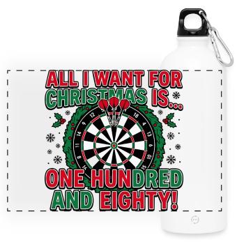 Darts Christmas, 180 onehundred eighty - Panoramic Drinks Bottle with Carabiner 750 ml - white - Front