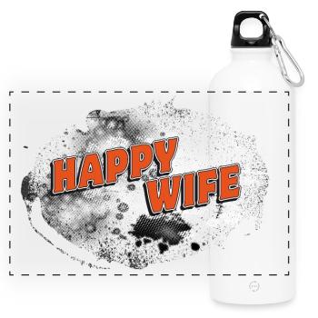 HAPPY WIFE Background stormy rasteriert - Panoramic Drinks Bottle with Carabiner 750 ml - white - Front