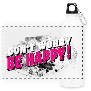 DONT WORRY BE HAPPY > BACKGROUND stormy - Panorama Trinkflasche mit Karabiner 750 ml - Weiß - Vorne