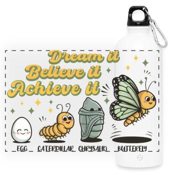 Chenille Papillon Ecole Evolution Cadeau - Gourde panoramique avec mousqueton 750 ml - blanc - Devant