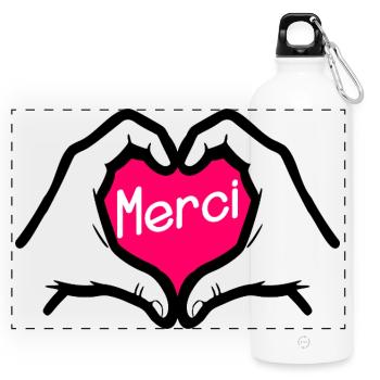 Merci Cœur - Gourde panoramique avec mousqueton 750 ml - blanc - Devant