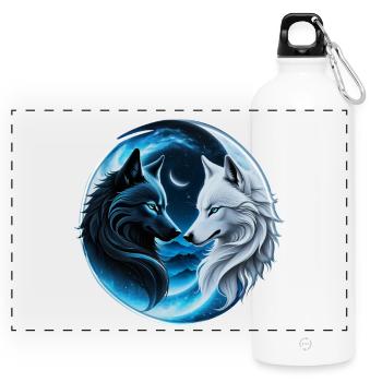 Two majestic wolf heads - Panoramic Drinks Bottle with Carabiner 750 ml - white - Front