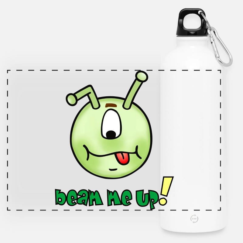 Beam me up - Funny alien emoticon - Panoramic Drinks Bottle with Carabiner 750 ml - white