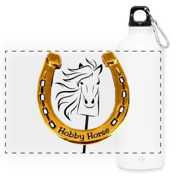Hobby Horse Hufeisen schwarz - Panorama Trinkflasche mit Karabiner 750 ml - Weiß - Vorne