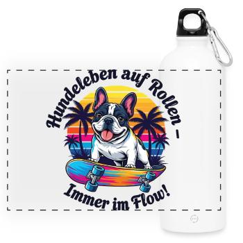 Chiens en mouvement - Gourde panoramique avec mousqueton 750 ml - blanc - Devant