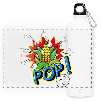 Pop Art Style Corn on the Cob with Popcorn Effect - Panoramic Drinks Bottle with Carabiner 750 ml - white - Front