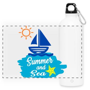 Summer and Sea - Summer Design - Panoramic Drinks Bottle with Carabiner 750 ml - white - Front