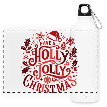 Holly Jolly Christmas Motif - Panorama Trinkflasche mit Karabiner 750 ml - Weiß - Vorne