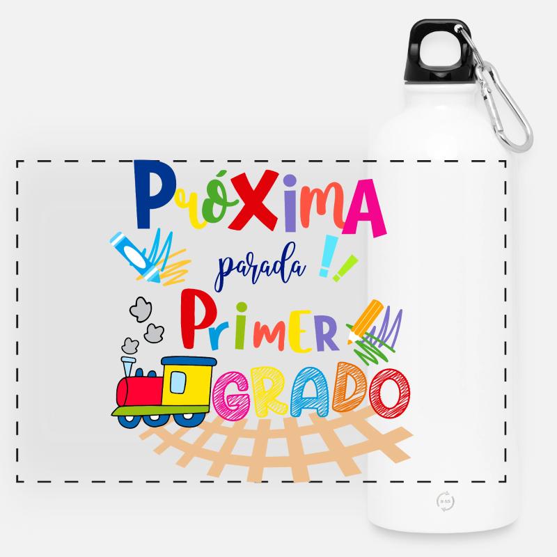 Next Stop First Grade, Preschool Graduation - Panoramic Drinks Bottle with Carabiner 750 ml - white