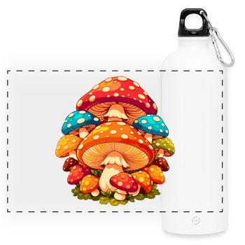 Colorful Toadstools Cartoon - Panoramic Drinks Bottle with Carabiner 750 ml - white - Front