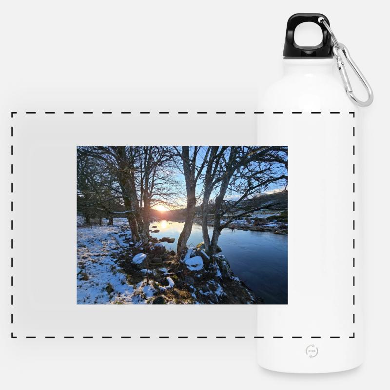 Winter River at Sunset - Panoramic Drinks Bottle with Carabiner 750 ml - white