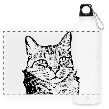 Katze Tigerkatze Katzenshirt Geschenk - Panorama Trinkflasche mit Karabiner 750 ml - Weiß - Vorne