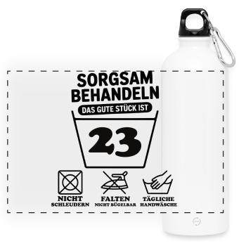 23 Geburtstag – Sorgsam Behandeln - Panorama Trinkflasche mit Karabiner 750 ml - Weiß - Vorne