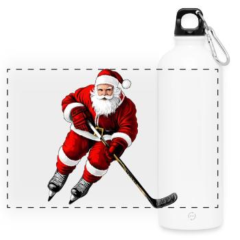 Weihnachten Eishockeyspieler - Panorama Trinkflasche mit Karabiner 750 ml - Weiß - Vorne