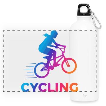 BMX Girl Cyclist Silhouette Gradient - Panorama Trinkflasche mit Karabiner 750 ml - Weiß - Vorne