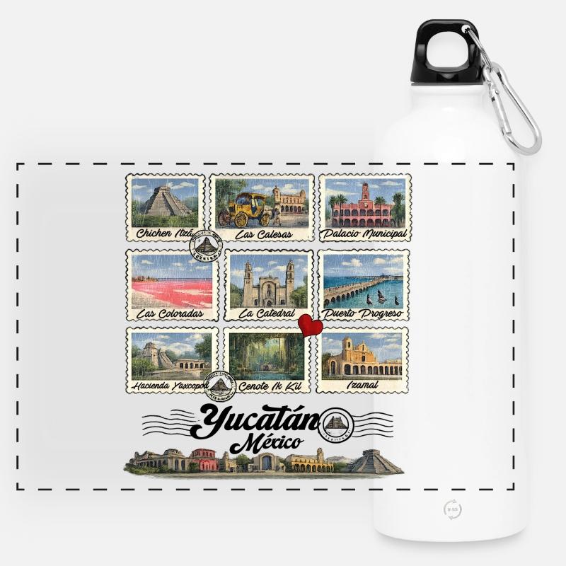 Visit Yucatan - Panoramic Drinks Bottle with Carabiner 750 ml - white