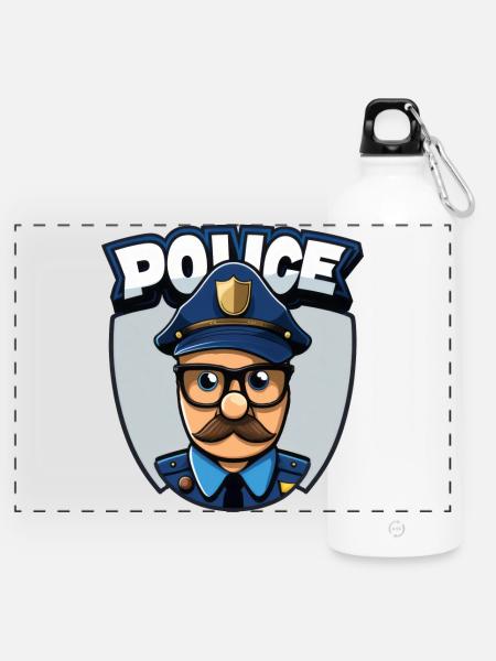 Polizist Polizei - Panorama Trinkflasche mit Karabiner 750 ml - Weiß