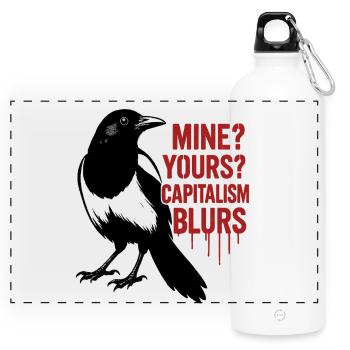 Magpie against capitalism - Panoramic Drinks Bottle with Carabiner 750 ml - white - Front