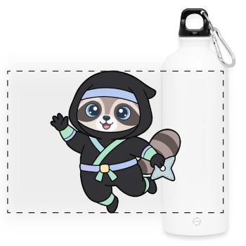 Ninja Waschbär im Ninja-Outfit - Panorama Trinkflasche mit Karabiner 750 ml - Weiß - Vorne