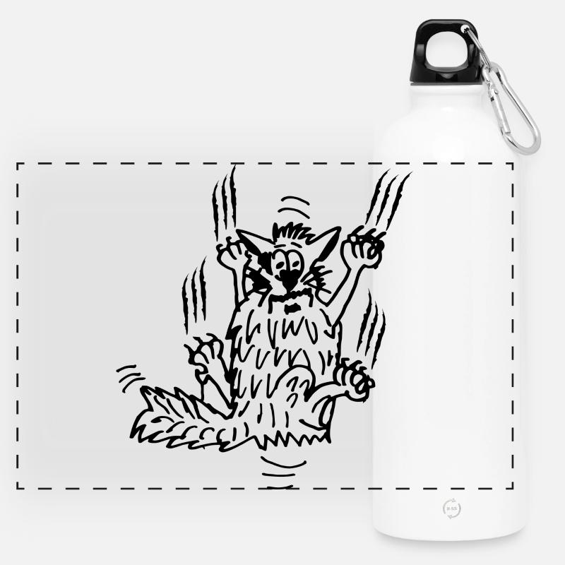 Funny cat claws tightly - Panoramic Drinks Bottle with Carabiner 750 ml - white