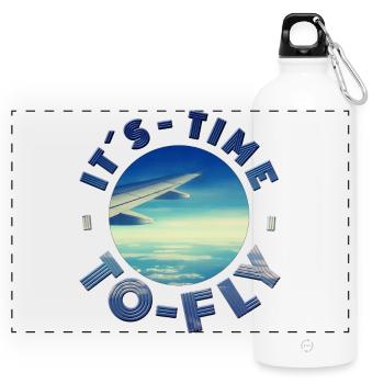 ITS TIME TO FLY ready for vacation vacation sun fun - Panoramic Drinks Bottle with Carabiner 750 ml - white - Front