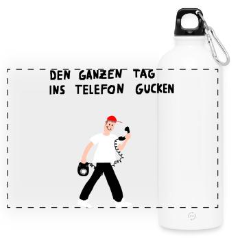 Den ganzen Tag ins Telefon gucken - Panorama Trinkflasche mit Karabiner 750 ml - Weiß - Vorne