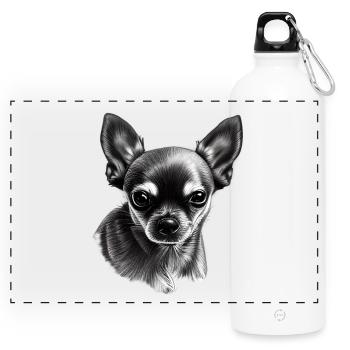 Chihuahua à poil court - Gourde panoramique avec mousqueton 750 ml - blanc - Devant