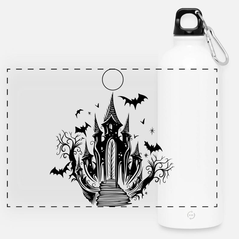 Vampire Castle Bat Halloween - Panoramic Drinks Bottle with Carabiner 750 ml - white